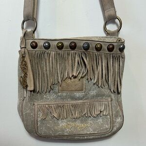Vintage Ed Hardy Tan Suede Fringe Shoulder Bag
